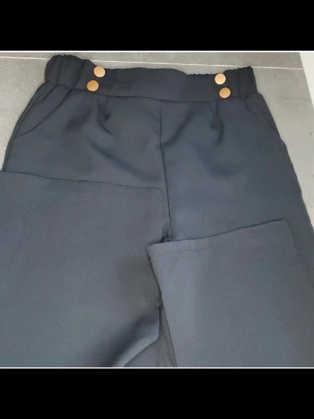 Wide-Leg Black Pants With Gold Buttons